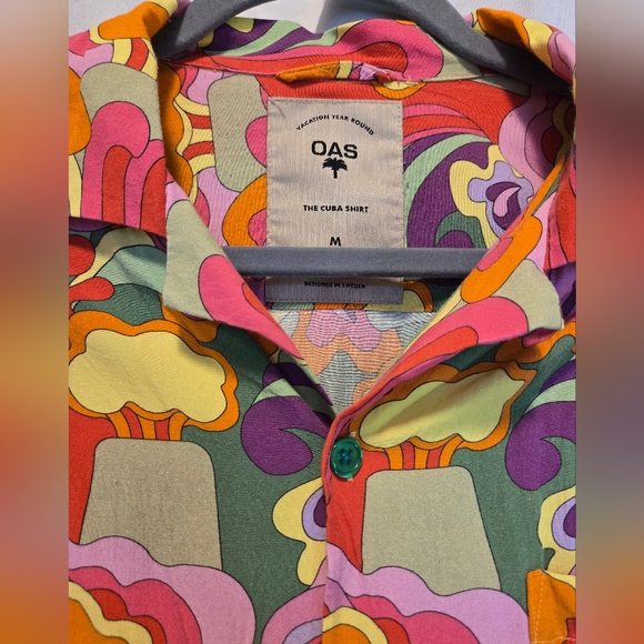 OAS 100% Viscose Men's Size Medium Psychedelic button-up short sleeved shirt - Picture 3 of 8